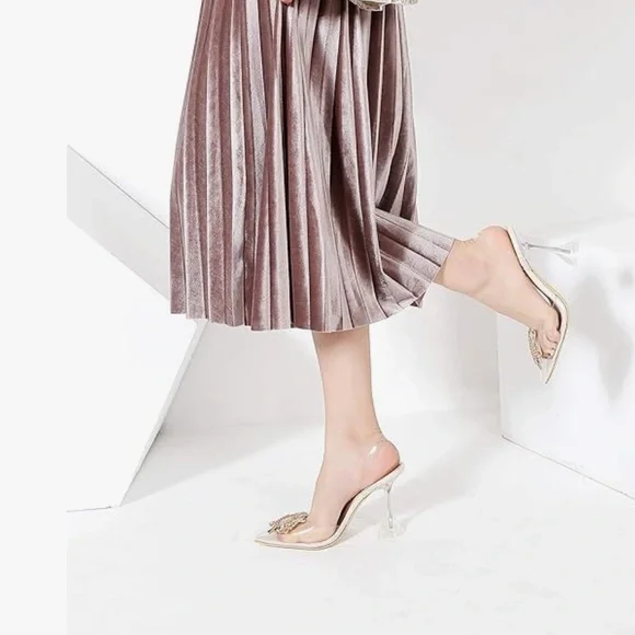 Transparent Point Toe Slingback Pump with Rhinestone Embellishment - Picture 5 of 16